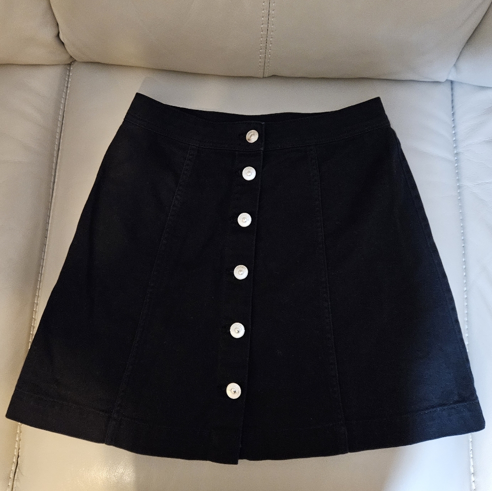 H&M Black Denim Mini Skirt Size 2 Small H&M Divided A Line Skirt Button Down XS